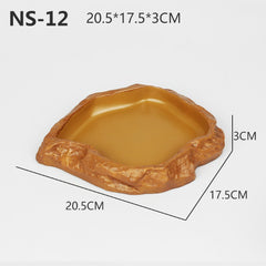 Feeding Natural and Realistic Rock Vivarium Food Water Dish Resin Bowl for Gecko Snake Turtle Bearded Dragon