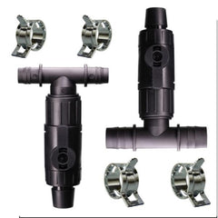 3-Way Aquarium Valve, Adjustable T Hose Connector Fish Tank Water Control Valve with Clamps