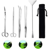 5 in 1 Aquarium Cleaning Tools Kit Tweezers Scissors for Live Plants Grass Fish Aquatic with Cloth Pouch