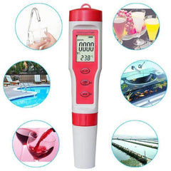PH Meter PH/TDS/EC/Temp 4-in-1 Test Pen Red