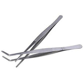 Silver Tone Stainless Steel Straight/Bent Tip Barbecue Tweezers Tongs Hand Tool 30cm Multi-use