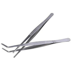 Silver Tone Stainless Steel Straight/Bent Tip Barbecue Tweezers Tongs Hand Tool 30cm Multi-use