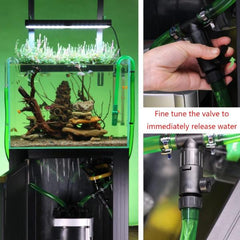 3-Way Aquarium Valve, Adjustable T Hose Connector Fish Tank Water Control Valve with Clamps
