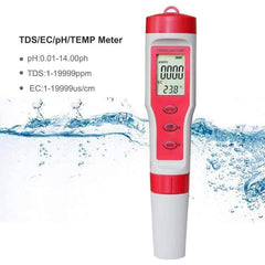 PH Meter PH/TDS/EC/Temp 4-in-1 Test Pen Red