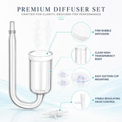 CO2 Glass Diffuser with Suction Cup & Control Valve for Planted Aquarium