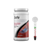 Seachem Safe Water Conditioner – Removes Chlorine, Chloramine & Ammonia | Detoxifies Nitrite & Nitrate - 250g Aquarium Treatment with FREE Short Glass Thermometer