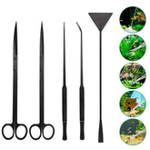 B&K Black 5Pcs Tweezers Scissors Spatula Nipper Fish Tank Aquarium Cleaning Trimming Tools Kit Set Water Plant