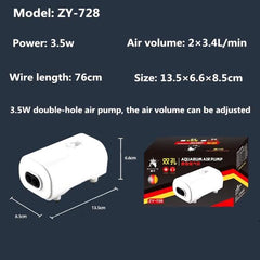 Aquarium Adjustable Air Pump 3.5W 2 Outlets Oxygen Pump