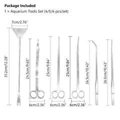 B&K 6 in 1 Aquarium Cleaning Tools Kit Tweezers Scissors for Live Plants Grass Fish Aquatic with Cloth Bag