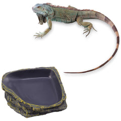 Reptile Food Dish Terrarium Water Bowl Food Feeding Plate Container Drinking Water Tray Resin for Snake Tortoise Frog