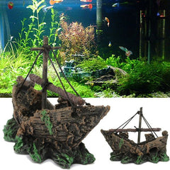 Resin Fishing Boat Aquarium Ornament