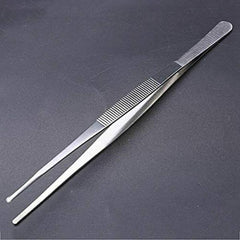 Silver Tone Stainless Steel Straight/Bent Tip Barbecue Tweezers Tongs Hand Tool 30cm Multi-use