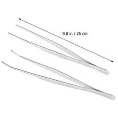 Silver Tone Stainless Steel Straight/Bent Tip Barbecue Tweezers Tongs Hand Tool 30cm Multi-use