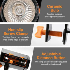 Reptile Heat UV Lamp, UVA UVB Turtle Basking Spot Light with Screw Clip, Adjustable 360° Rotatable Arms, Dimmable Habitat Heating Gecko Lamp,