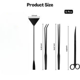 Aquarium Aquascaping Tools Kit with Tweezers, Scissors, Flat Rake, Curved Shears, Algae Scraper