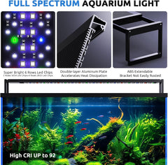 Zen Aqua- FG199 2025 New Alloy High Wattage 84W 24/7 LED Aquarium Light Fish Tank Light for Plant Memory Mode Daylight Moonlight