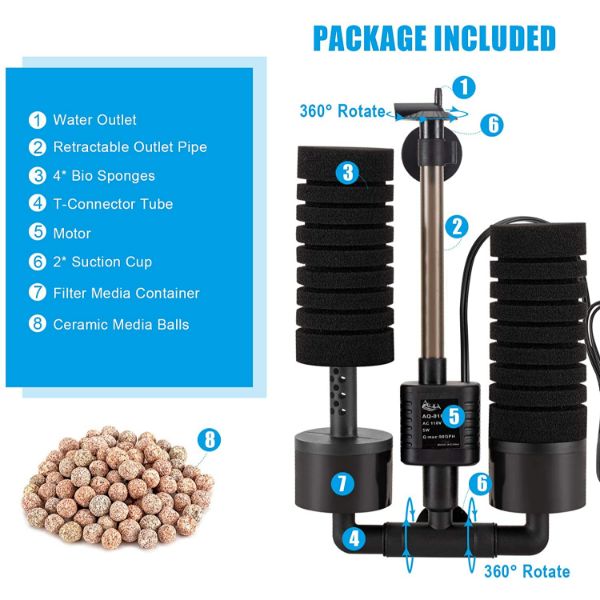 AQQA Aquarium Electric Power Sponge Filter 3W(S) and 5W(M)