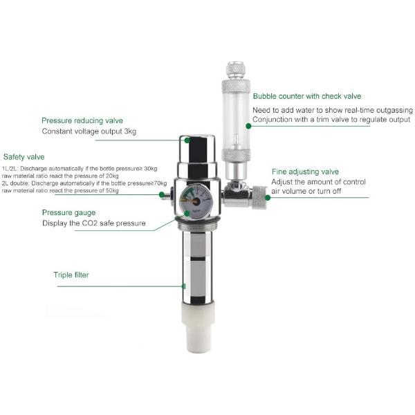 quarium Generator System Kit CO2 Stainless Steel Cylinder Generator System Carbon Dioxide Reactor Kit for Plants 2L with Pressure Reducing Valve