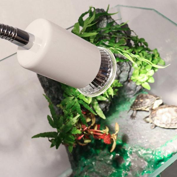 UVB Light Bulb Reptile Ceramic Heat Lamp Pet Heating Bulb Holder Clamp Lamp Fixture Heating Light Lamp for Reptiles, Aquarium Turtle Light Adjustable Habitat Lighting Stand – white (with UVB 3.0 25W Lamp)