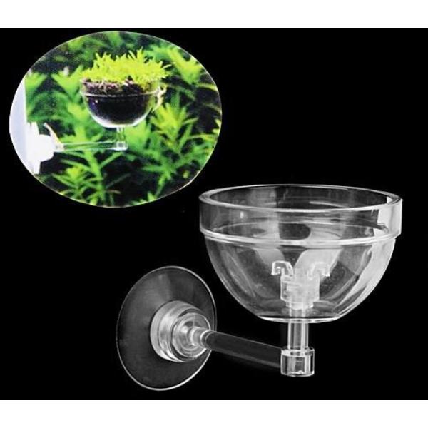 Aquatic Plant Pot Crystal Bowl Holder with Suction Cup for Aquarium Fish Tank Home Decorations