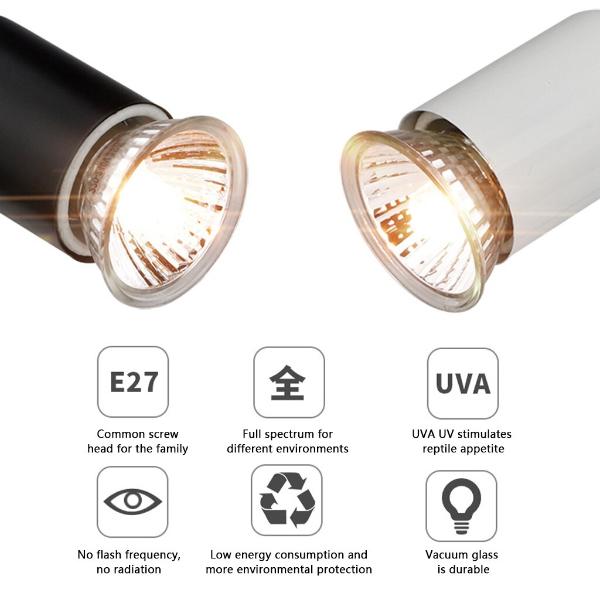 UVB Light Bulb Reptile Ceramic Heat Lamp Pet Heating Bulb Holder Clamp Lamp Fixture Heating Light Lamp for Reptiles, Aquarium Turtle Light Adjustable Habitat Lighting Stand – white (with UVB 3.0 25W Lamp)
