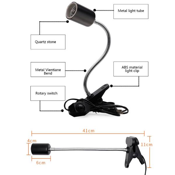UVB Light Bulb Reptile Ceramic Heat Lamp Pet Heating Bulb Holder Clamp Lamp Fixture Heating Light Lamp for Reptiles, Aquarium Turtle Light Adjustable Habitat Lighting Stand – white (with UVB 3.0 25W Lamp)