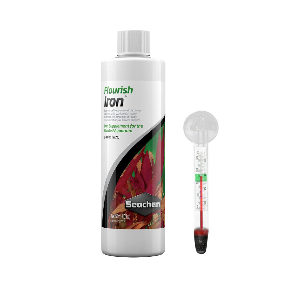 Seachem Flourish Iron Fertilizer Supplement Aquarium Plant 250ml – with FREE Short Glass Thermometer