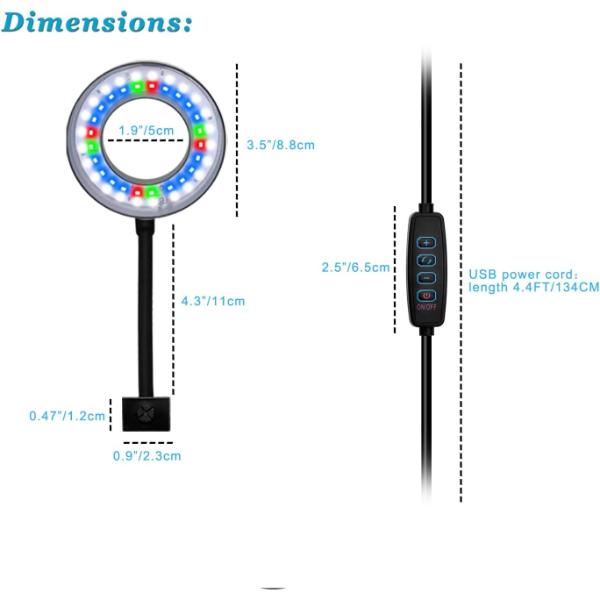 B&K Aquarium Clip on USB Light Dimmable and 3 Modes 8W