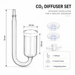 CO2 Glass Diffuser with Suction Cup & Control Valve for Planted Aquarium