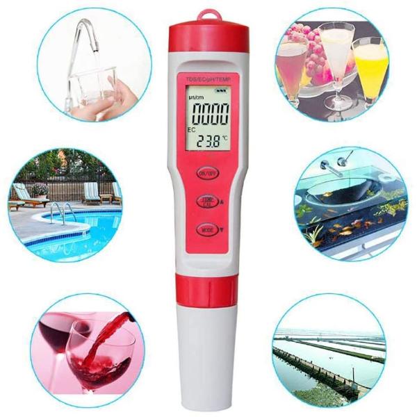 PH Meter PH/TDS/EC/Temp 4-in-1 Test Pen Red