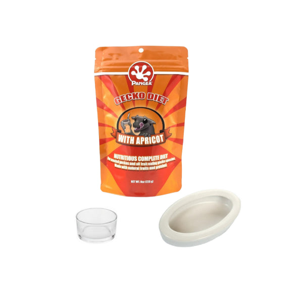 Pangea Gecko Diet with Apricot 228g – FREE Small Reptile Feeding Dish Bowl – FREE White Ceramic Reptile Food Bowl - COMBO