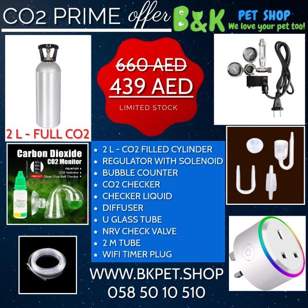 CO2 Prime Aquarium Combo Set – 2L Full CO2 Cylinder with Regulator, Solenoid & Accessories