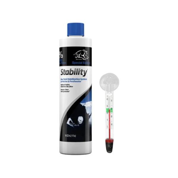 Seachem Stability Aquarium Water Conditioner 325ml + BONUS +30% FREE – with FREE Short Glass Thermometer