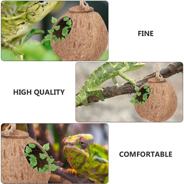 Leopard Gecko Coconut Husk Hut Reptile Habitat Accessories Hideout Hole Hanging Apply to Amphibians and Small Animals
