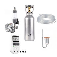 Aquarium CO2 2L G5/8 Gas CO2 Steel Cylinder, New Design Week Aqua Co2 Regulator, Co2 Hose 2 Meter, Aquapro Acrylic Nano Diffuser with Bubble Counter, Digital Electrical Programmable Timer FREE - COMBO Set