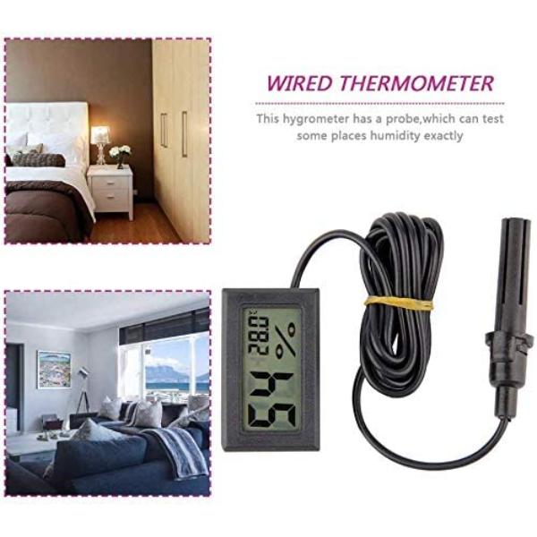 Mini Digital LCD Thermometer Hygrometer with Wire Humidity and Temperature Meter Indoor Black/White