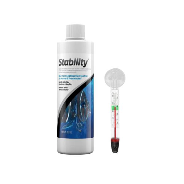 Seachem Stability Aquarium Water Conditioner 250ml – with FREE Short Glass Thermometer