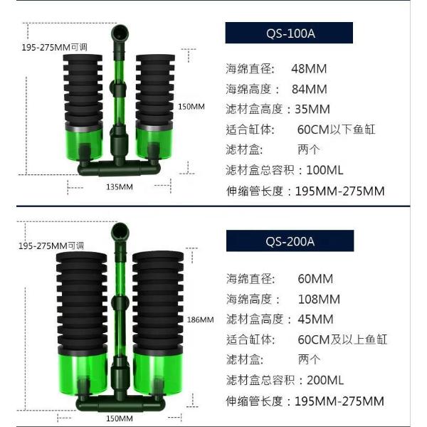 QANVEE Biochemical Sponge Filter Double Head QS-200A and QS-100A