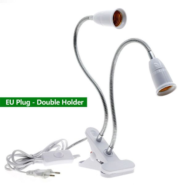 Double Heads Clip with Switch Extension Bulb Holder Socket for Led Grow Light