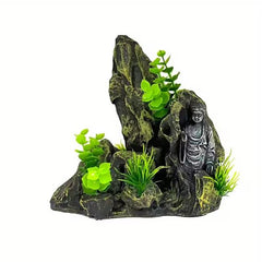 Aquarium Buddha Mountain Resin Ornament with Tree & Grass Decorations