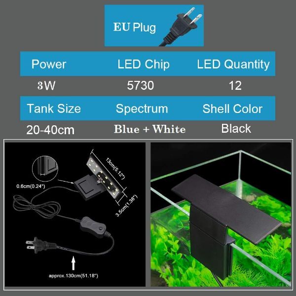 Aquarium Super Slim Clip On LED Clamping Light 220V 5W X3