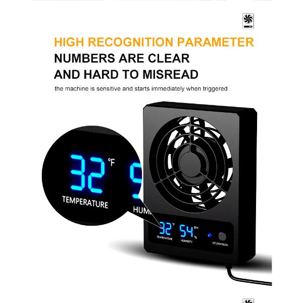 Nomoy Temperature and Humidity Sensor Fan Dehumidifier Ventilation Fan for Reptile Enclosure Terrarium Celsius Version