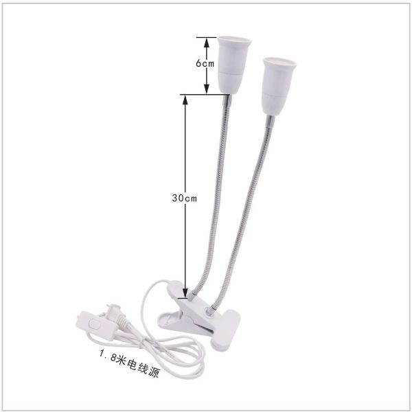 Double Heads Clip with Switch Extension Bulb Holder Socket for Led Grow Light