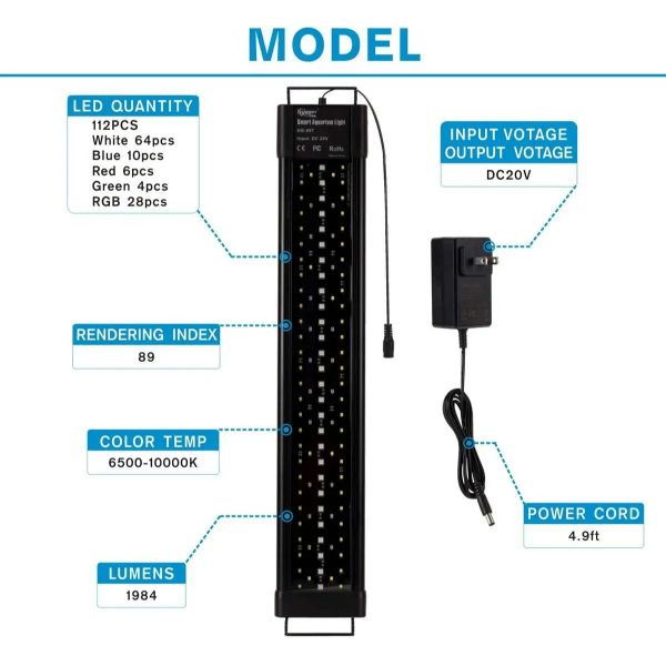 Hygger Auto On Off LED Aquarium Light Extendable 12-17 Inches 7 Colors Sunrise Sunset Full Spectrum Light Fixture for Freshwater Planted Tank Build in Timer