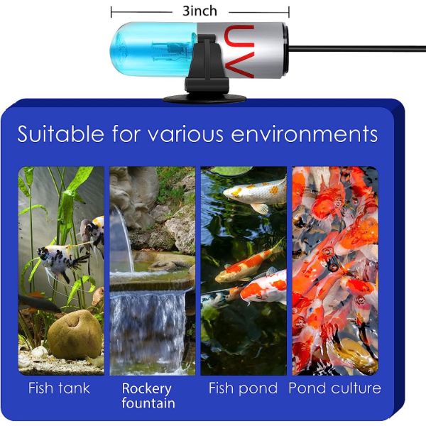 3W UV Aquarium Submersible Sterilization Light Clear Green
