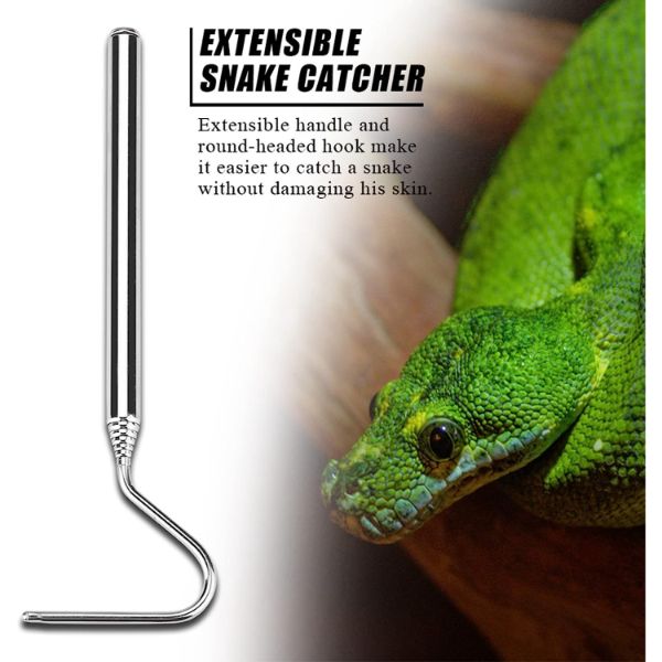 Snake Capture Hook, Telescoping Snake Handling Tool Reptile Capture Hook Stainless Steel Portable Snake Tongs for Catching Handling Grabber Pet Snake 16.5cm~68cm