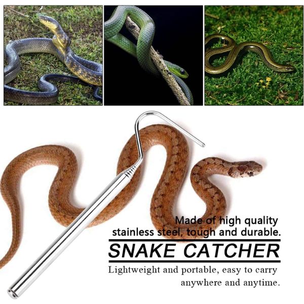 Snake Capture Hook, Telescoping Snake Handling Tool Reptile Capture Hook Stainless Steel Portable Snake Tongs for Catching Handling Grabber Pet Snake 16.5cm~68cm