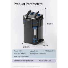 SUNSUN YWY-800 Eco-Friendly Plastic Aquarium External Canister Filter