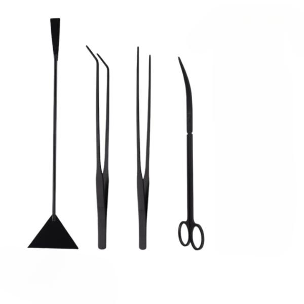 Aquarium Aquascaping Tools Kit with Tweezers, Scissors, Flat Rake, Curved Shears, Algae Scraper