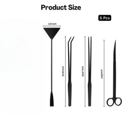 Aquarium Aquascaping Tools Kit with Tweezers, Scissors, Flat Rake, Curved Shears, Algae Scraper